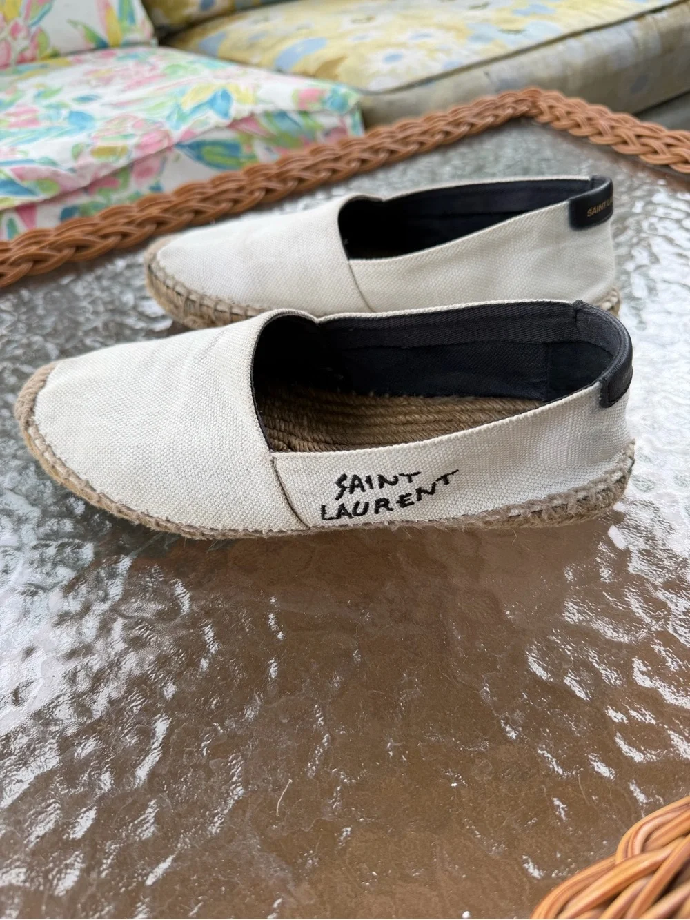 Saint Laurent Logo Embroidered Canvas Espadrille Flats EU 37